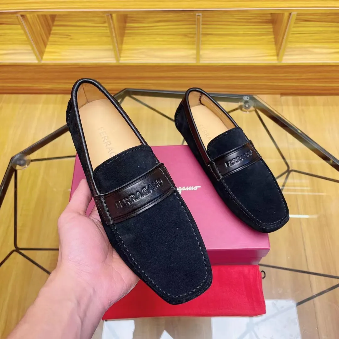Men's shoes 💰560Ferragamo High-end quality, black cow suede➕cowhide lining, size 38-45